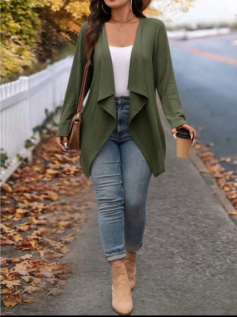 SHEIN Olive Green Draped Open-Front Women's Cardigan